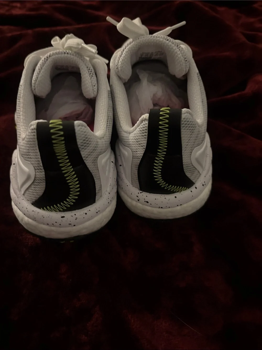 adidas White Athletic Running Shoes with Black and Lime Accents